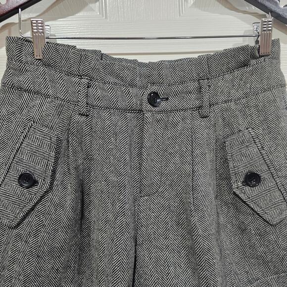 Dark Academia Herringbone Wool Blend Shorts High Waist Gray Medium - Picture 5 of 5